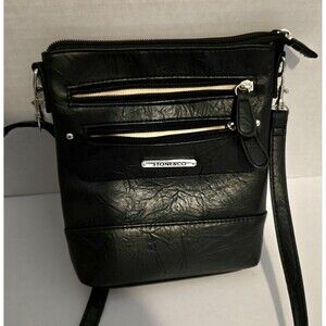Stone & Co. Black Crossbody Bag Purse Adjust. Strap Zip Pockets Silver Hardware